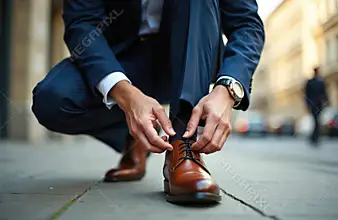 Elegáns férfi cipőfűzőt köt